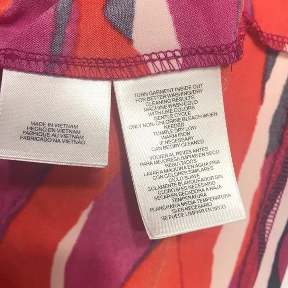 ANNE KLEIN Mulit-colored Top (orange, raspberry, white & navy), Button-Down Back - Picture 6 of 7